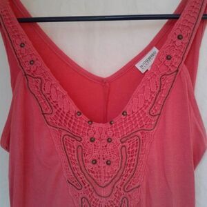 Motherhood Maternity Tank Dress Crochet Overlay Beadwork Size M Salmon Cottage